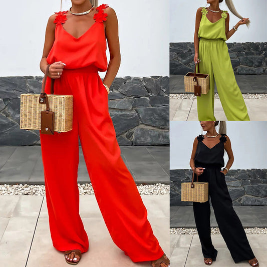 💕 5% off for a limited time! Women's sleeveless wide-leg jumpsuit|slim and versatile, the first choice for summer commuting and leisure