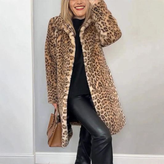 Women's Leopard Print Mid-Length Jacket ✨🐆 – Stylish Versatile Coat, Soft Fabric, Ideal for Autumn/Winter Outfits