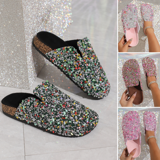 💕Limited Sale 50% OFF💕Women's Comfortable Casual Sequin Cork Slippers