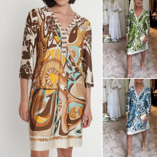 Women's Elegant 3/4 Sleeve V-Neck Dress