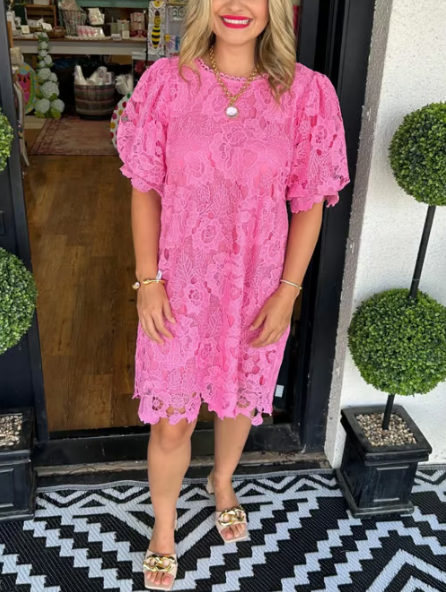💖LAST DAY SALE 50% OFF💖Women's Floral Lace Puff Sleeve Dress