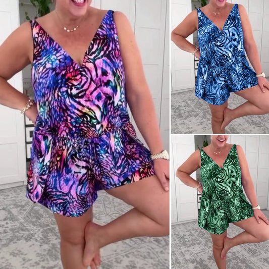 🔥 Last Day! 58% Off Sleeveless V - Neck Printed Swimsuit – Beach Ready☀️