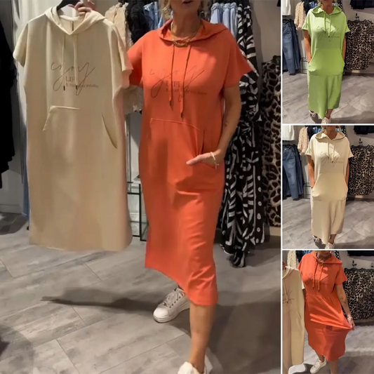 🎯 Factory direct supply ✨ for ladies solid color hooded short sleeve long skirt |