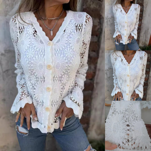 🏖️Summer Specials🌴Women's Lace V-Neck Long Sleeve Top