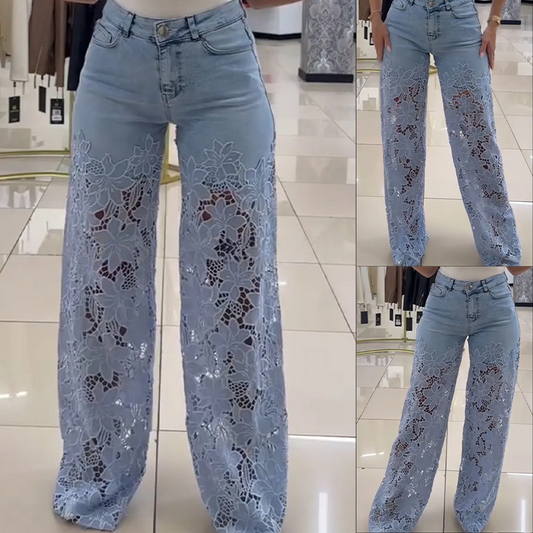 🌸 The lace splicing is absolutely stunning! Summer fashion denim, walking with the wind 💃