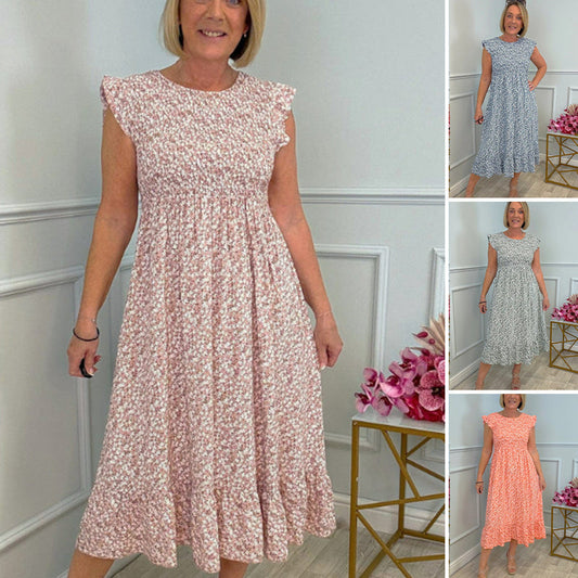 🌸French elegance! Floral high-waisted dress |💃