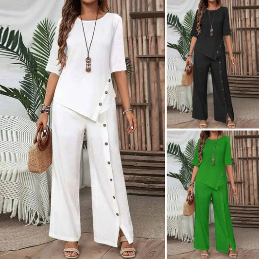 ✨Women's Irregular Hem Top & Wide Leg Pants Two - Piece Set👌