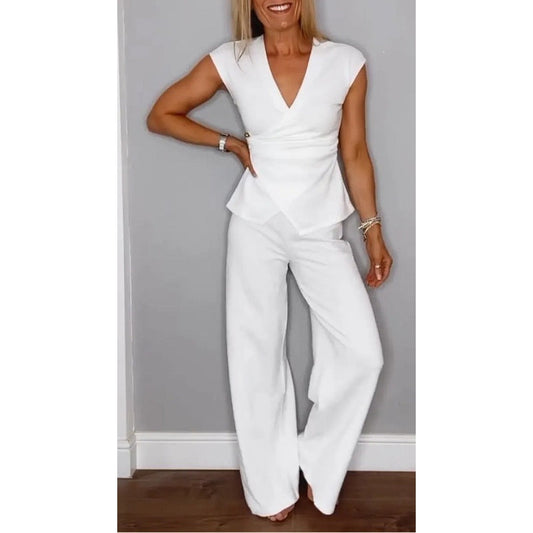 💋 Elegant V-Neck Co-ord Set – Wrinkle-Resistant Fabric, Office to Evening Ready