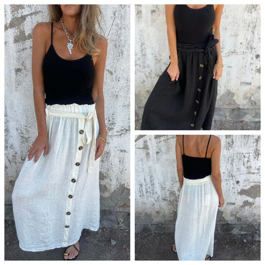🎀Solid Color Skirt | Button Detail & Tie Belt - Timeless Wardrobe