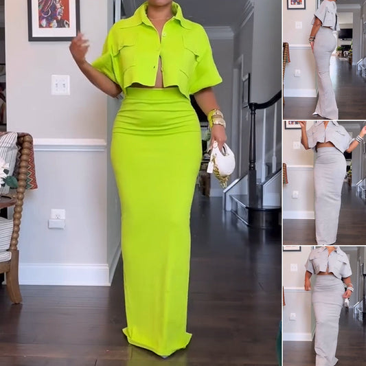 Cropped top + maxi skirt two-piece set 👗|High-waisted cut shows 30% ✨ leg length