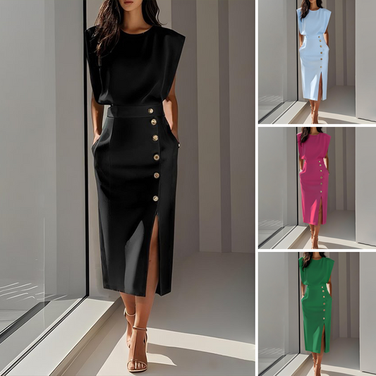 🎀 French elegance! Slit midi skirt | Draped fabric with a slight waist tuck