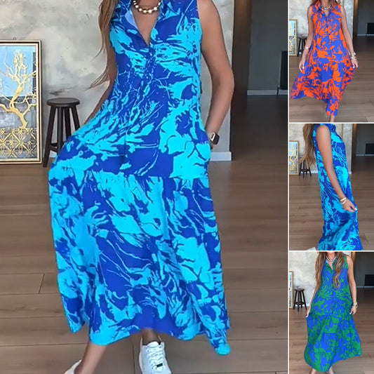 👗Women’s Fashion Print Sleeveless Maxi Dress | Island/Sunset is amazing! Printed maxi dress 🌅