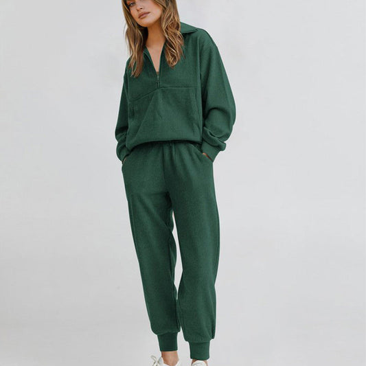 👕 Long Sleeve Half Zip Sweatsuit Set – Easy On/Off Comfort