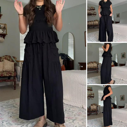 👩💼Women’s Pleated Top & Wide-Leg Pants Set – Perfect for Office & Casual Occasions🌟