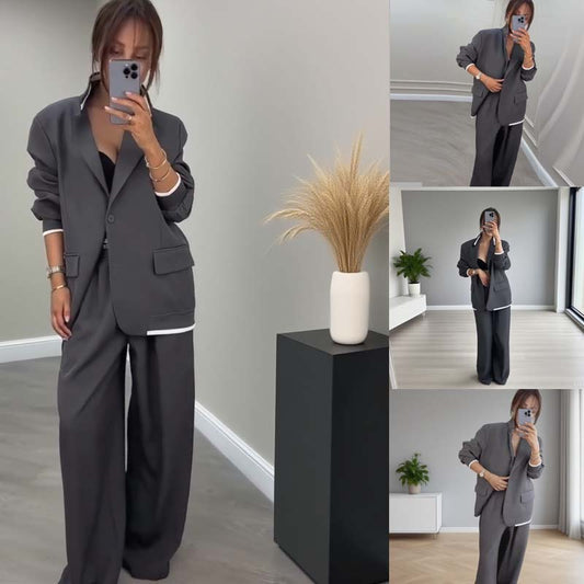 Women's Long Sleeve Blazer & Wide Leg Pant 2-Piece Set ✨👗 – Flattering Long Sleeve Blazer, Wide Leg Pants, Trendy 2-Piece for Chic Looks