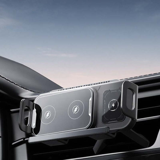 Car Phone Holder with Wireless Charger ⚡ – Stable for Foldable Phones & Easy 360° Adjust