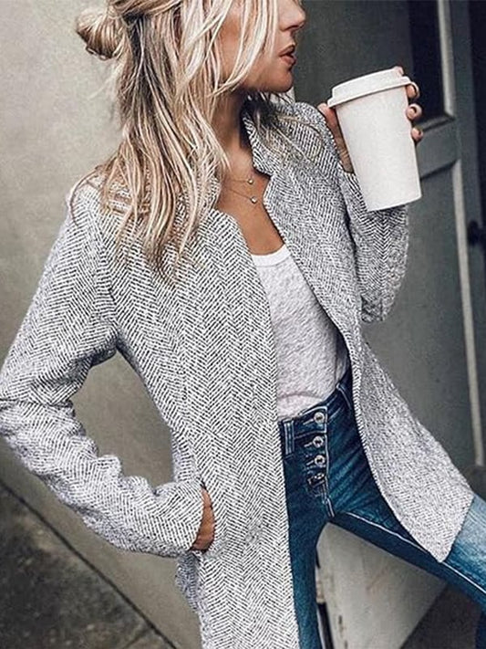 🍂Women's Autumn Solid Open Front Coat – Long Sleeve + Functional Pockets, Cozy for Coffee Runs