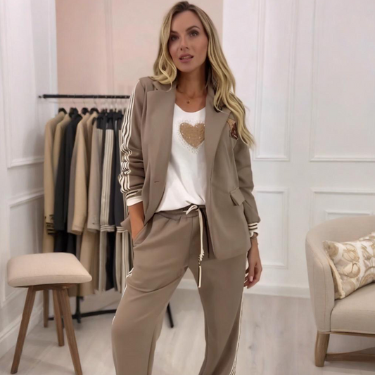 👖 Fashion Side Striped Blazer & Pants 2-Pieces Set – High-Waisted Pants, Tailored Blazer, Flattering for All Body Types & Occasions