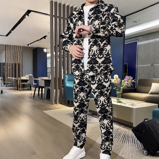 👕 Men's Floral Print Jacket & Pants Set – Slim-Fit Cut, Bold Floral Design, Ideal for Street Style & Casual Hangouts