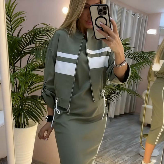 🧥👗 Women's Stand Collar Jacket & Dress Set - Elegant Everyday Versatile Outfi