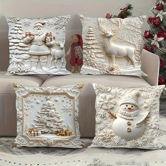 🎄 Elegant Christmas Decorative Cushion 4-Piece Set – Enhance Your Festive Home Atmosphere!