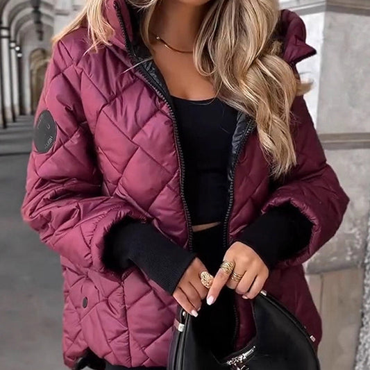 Women's Diamond Quilted Puffer Jacket – Retro Faux Fur Trim Hood, 90% Down Fill, -25℃ Warm for Holiday Gatherings & Urban Commute
