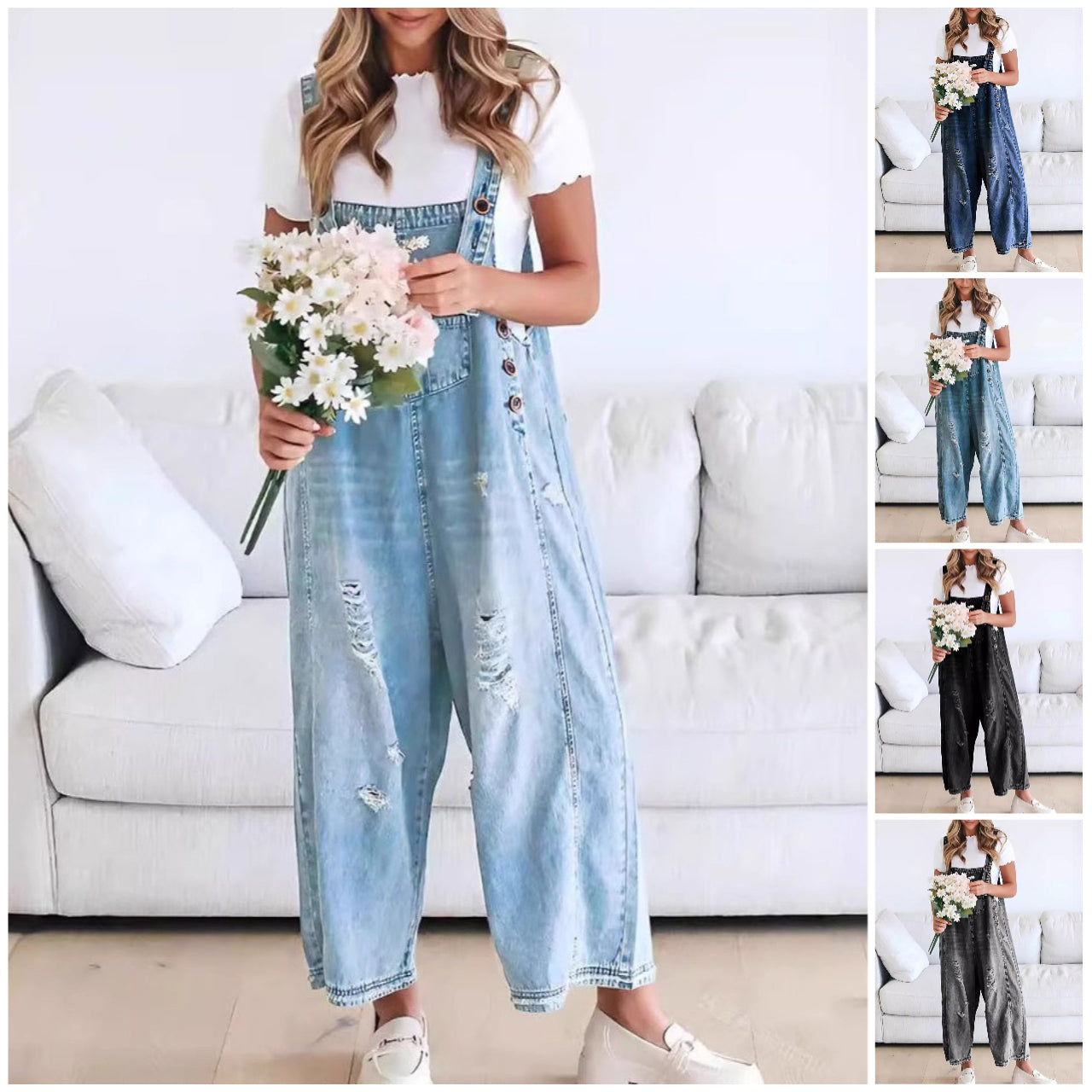 Low - Key Luxury Denim Bib Jumpsuit 👖 – Button - Down Design for Effortless Sophistication