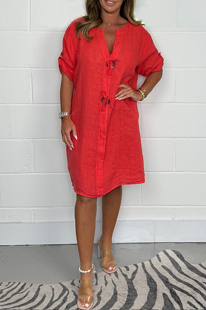 👗2025 Hot Sale💖Plus Size Button Up Tunic Dress