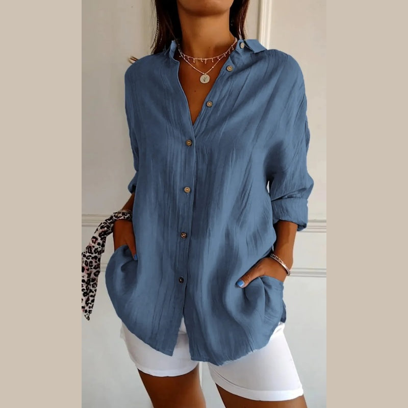 💕Classic Pleated Textured Single-Breasted Lapel Shirt for Women