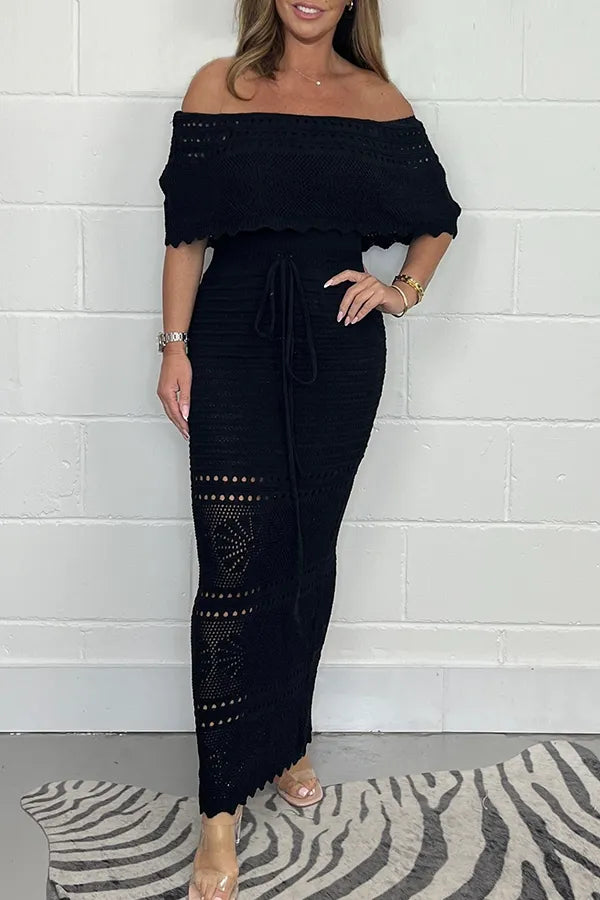 ✨Éclat Neuf ! Crochet off-the-shoulder knitted long gown|A flowing poem of French elegance