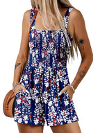 🌺Summer Hot Sale 65% OFF💐Women's Summer Square Neck Sleeveless Loose Casual Short Smocked Romper✨