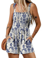 🌺Summer Hot Sale 65% OFF💐Women's Summer Square Neck Sleeveless Loose Casual Short Smocked Romper✨