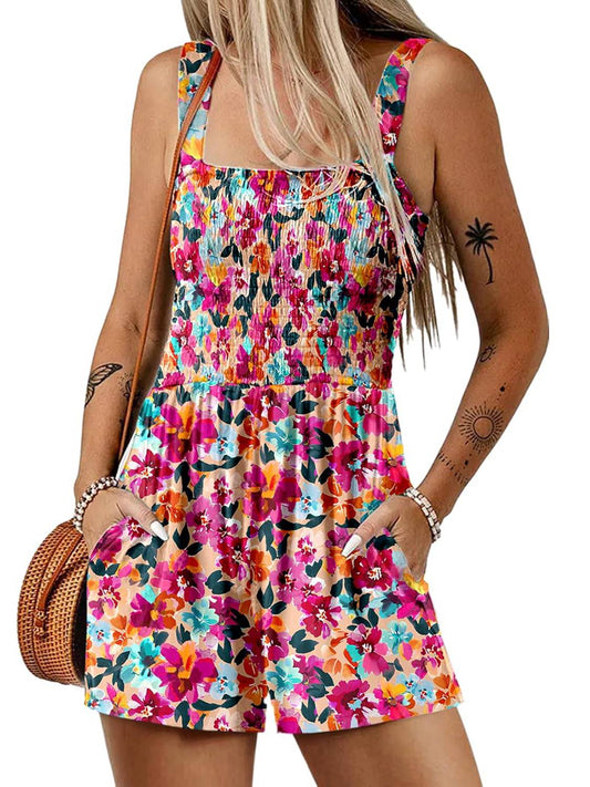 🌺Summer Hot Sale 65% OFF💐Women's Summer Square Neck Sleeveless Loose Casual Short Smocked Romper✨