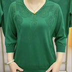 🎅Christmas Pre-sale🥰Women’s Vintage V-neck Beaded Pullover Shirt