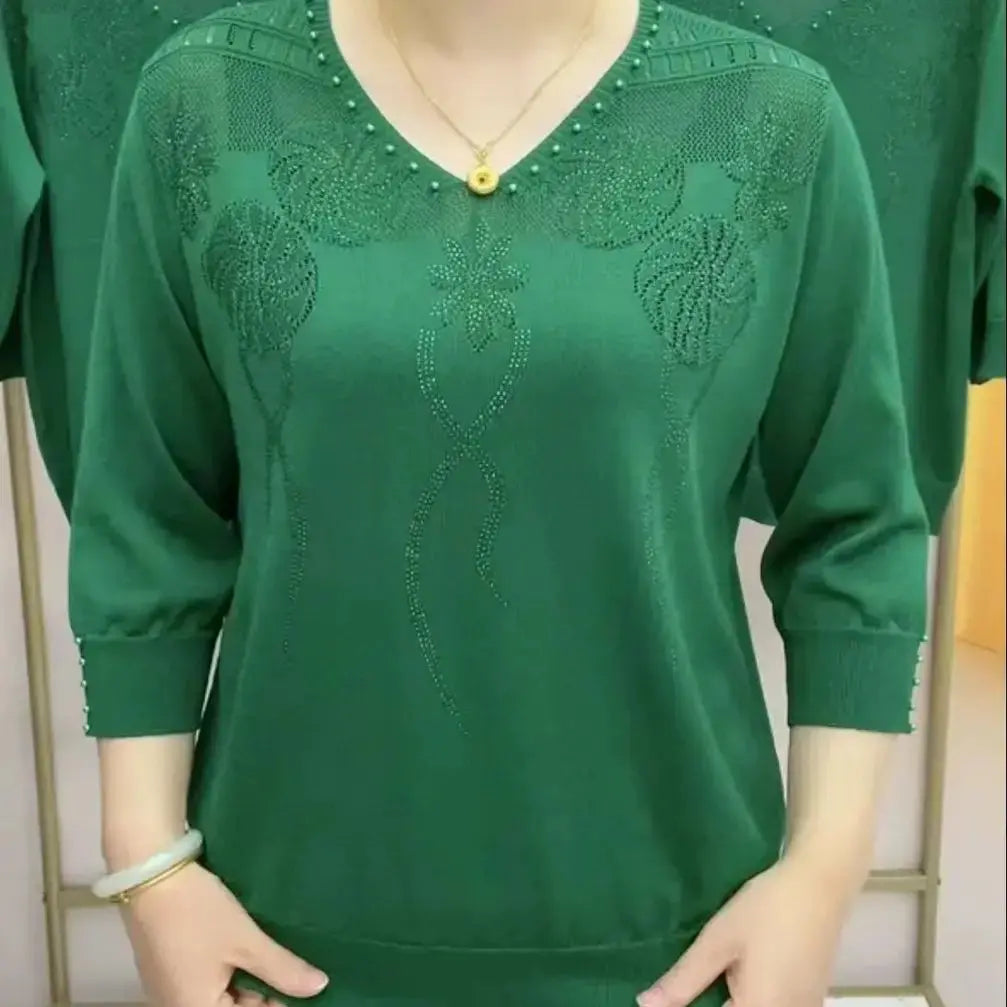🎅Christmas Pre-sale🥰Women’s Vintage V-neck Beaded Pullover Shirt