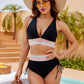 👙 Hochtailliertes Bikini Set mit Regenbogenwellen-Bund – Bauchkontrolle, Halter V-Ausschnitt, seitliche Zugbänder für Strand & Pool
