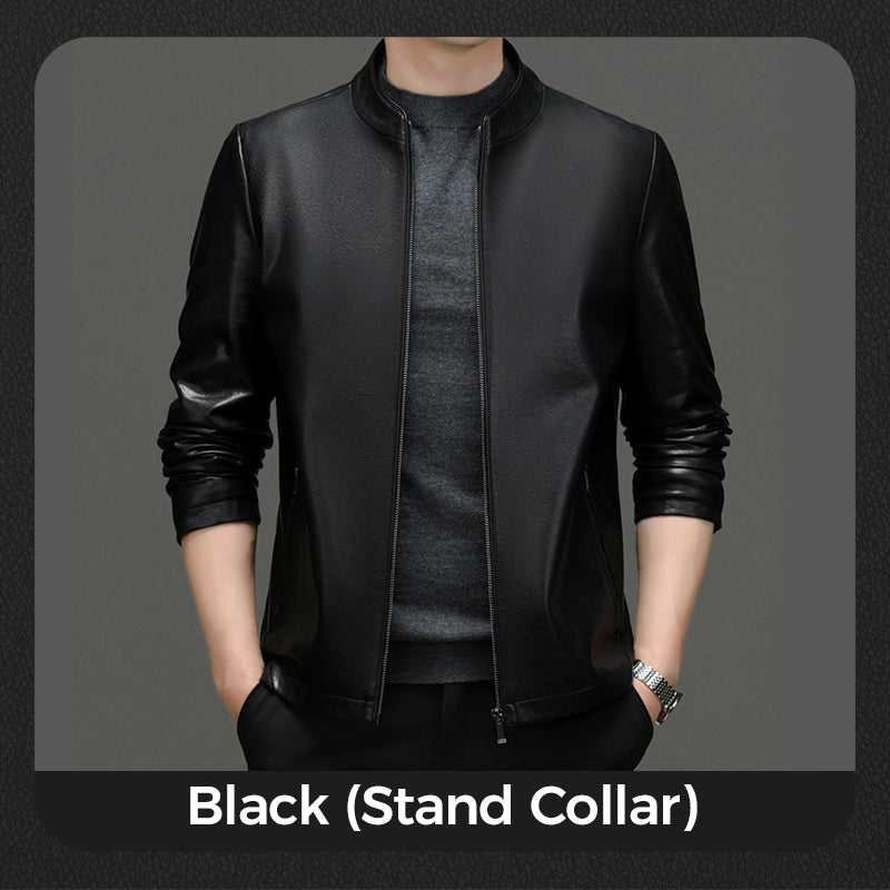 💥Fliwos® Men's Tough Vibe Leather Jacket – Slim Fit Design, Retro Hardware for Biker & Casual Looks