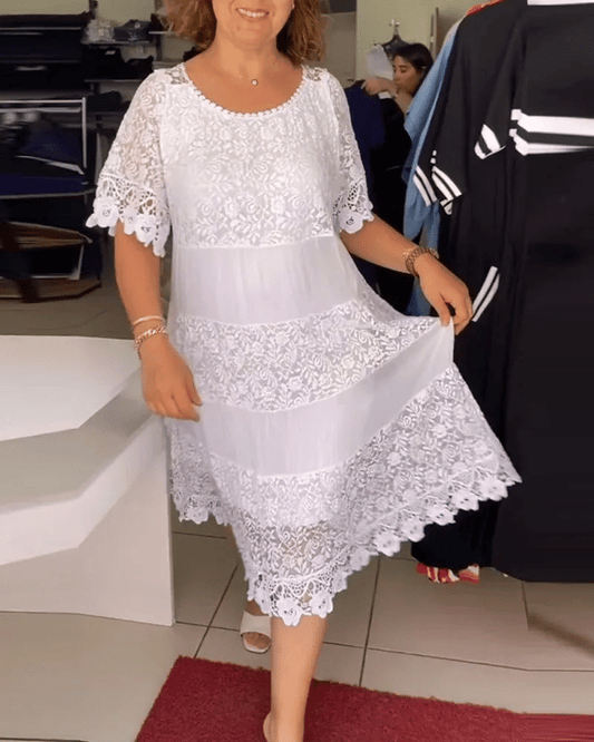 👗Plus - Size Friendly! 50% OFF Solid Color Lace Dress 🔥 | Short Sleeve
