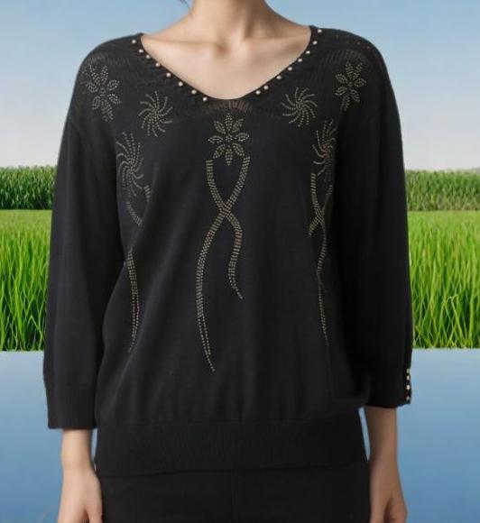 🎅Christmas Pre-sale🥰Women’s Vintage V-neck Beaded Pullover Shirt