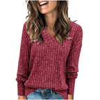 💖LAST DAY SALE 50% OFF✨Women's V Neck Long Sleeve Solid Sweater