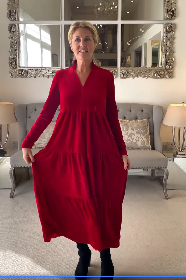 🎄Christmas Solid Color Pleated Midi Swing Dress – Soft Fabric, Elegant for Holiday Parties