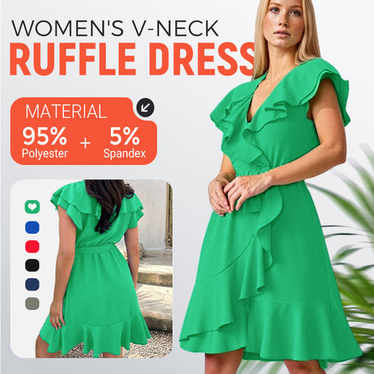 ⏰Final Hours! 50% Women's Elegant V Neck Ruffle Waist Dress✨
