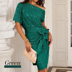 Party Showstopper! Sparkly One-Shoulder Ruched Dress – Slimming Texture + Head-Turning Glow ✨