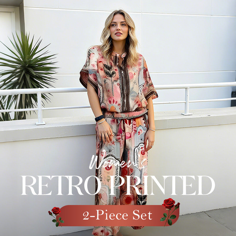 💜LAST DAY PROMOTION - 69%OFF💜Women's Printed Top & Wide Leg Pants 2-Piece Set