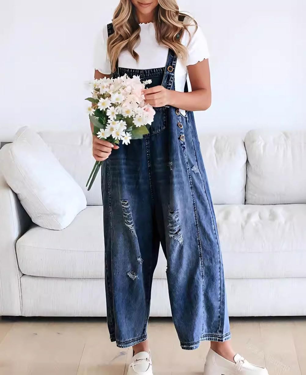 Low - Key Luxury Denim Bib Jumpsuit 👖 – Button - Down Design for Effortless Sophistication