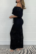 ✨Éclat Neuf ! Crochet off-the-shoulder knitted long gown|A flowing poem of French elegance