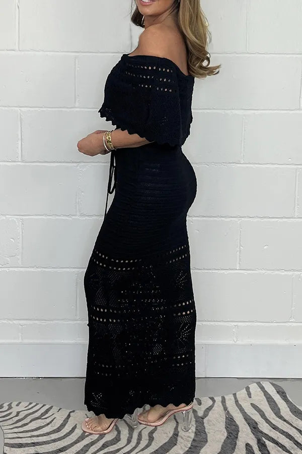 ✨Éclat Neuf ! Crochet off-the-shoulder knitted long gown|A flowing poem of French elegance