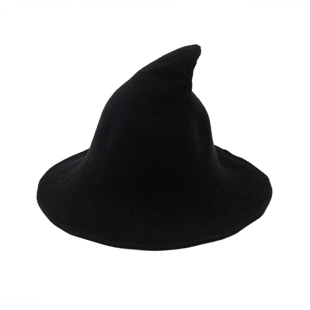 Women's Gothic Knitted Black Wizard Hat - Retro Dark Style for Halloween & Cosplay 🧙‍♀️