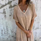 💃Big price reduction！✨Women's Loose V-neck Cotton Linen Dress✨