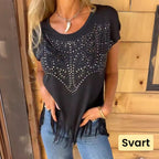 💥 Special sale 👚 women's solid color short sleeve t-shirt with hot print and frayed hem